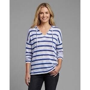 Lightweight hoodie style shirt blue stripes Poof New York Sz Medium